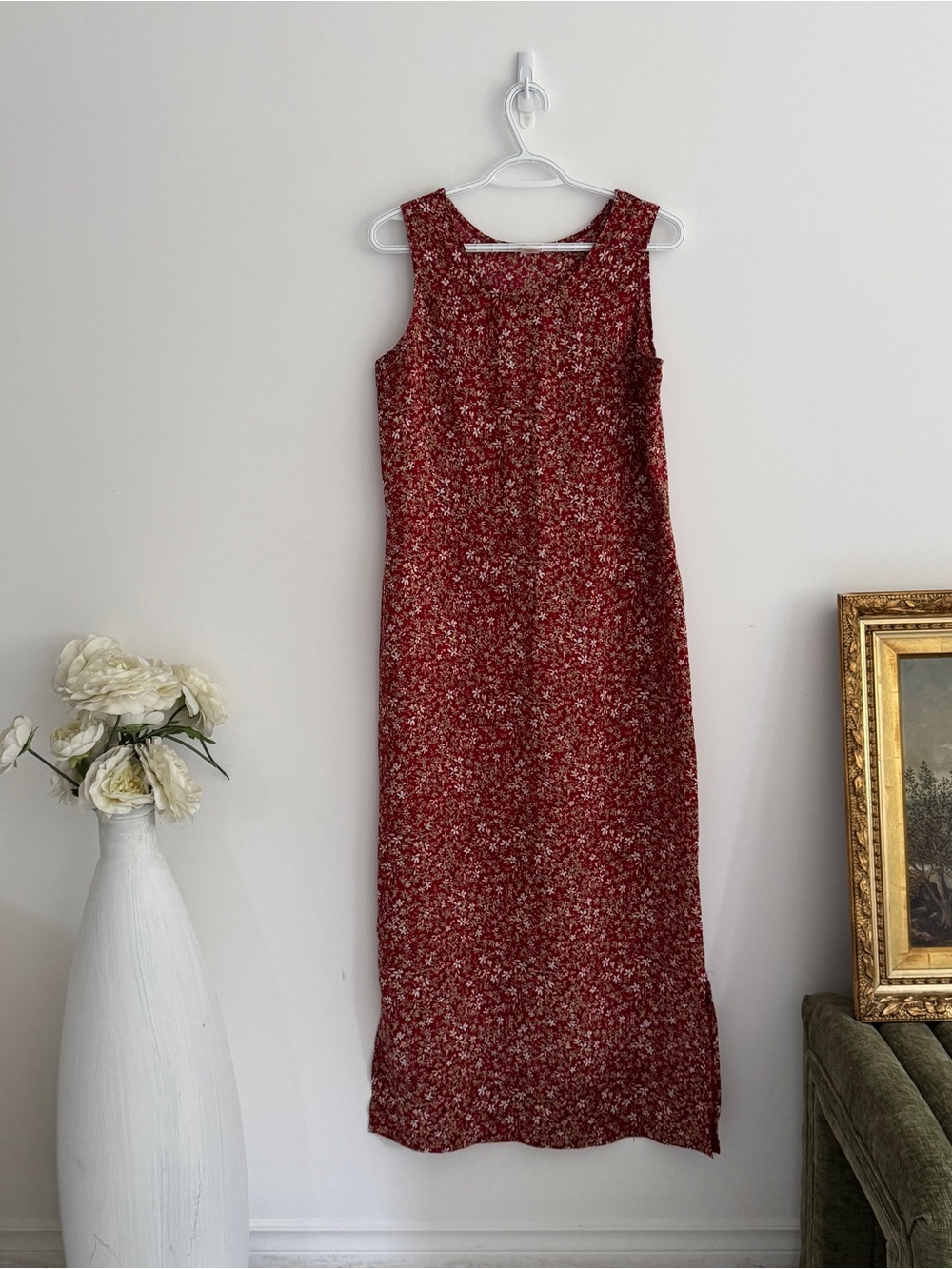 Sleeveless Red Floral Maxi Dress